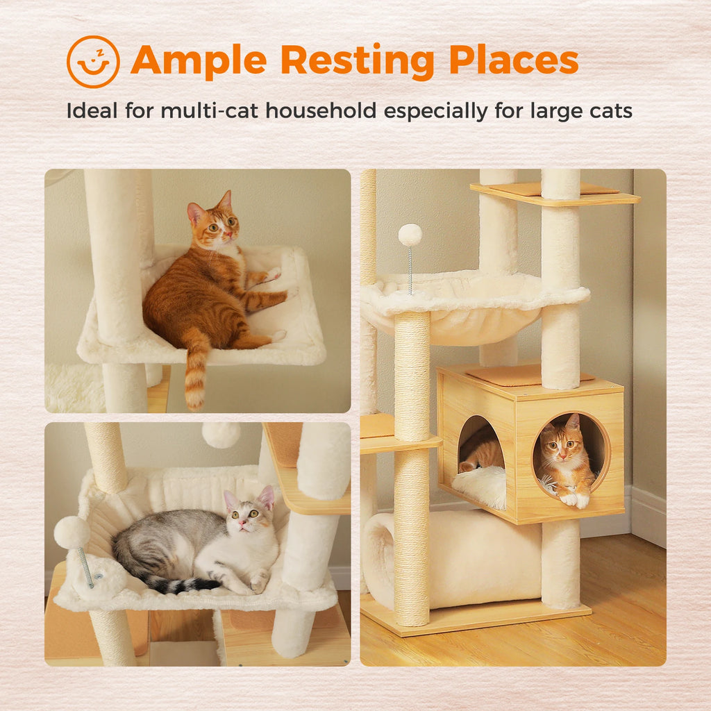 Floor-to-Ceiling Cat Tower — Height Adjustable with Hammock & Condo