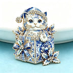 Tinsel | Christmas Cat Brooch | Rhinestone Holiday Pin