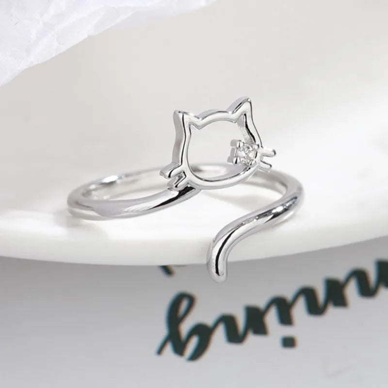 Silhouette Sterling Silver Cat Open Ring
