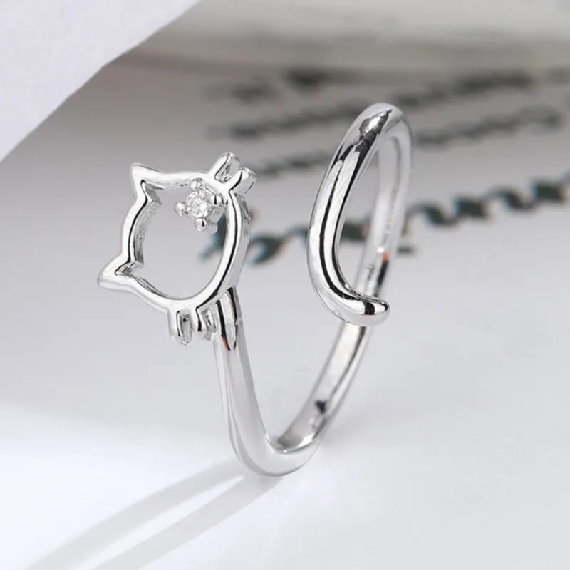 Silhouette Sterling Silver Cat Open Ring