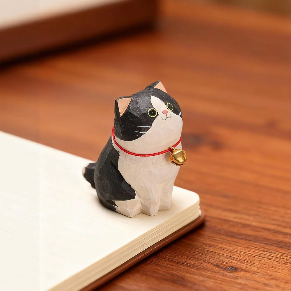 Kitten Figurine — Hand-Carved Wooden Cat Ornament