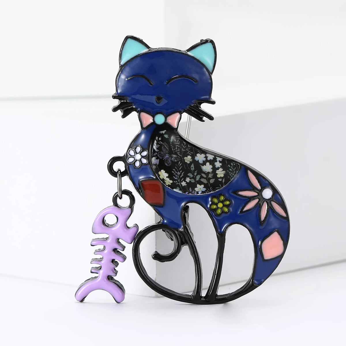 Enamel Cat Silhouette Brooch