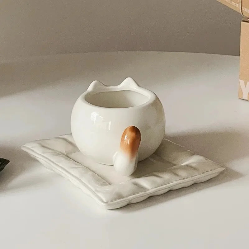 Cat Mug — Ceramic Siamese Cat Coffee Cup with Tray