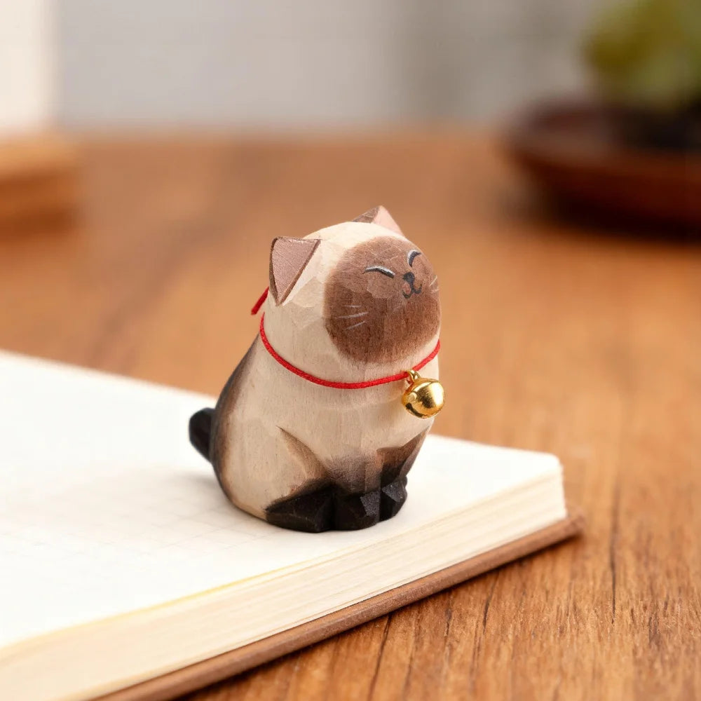 Kitten Figurine — Hand-Carved Wooden Cat Ornament