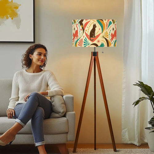 Atomic Cat Tripod Floor Lamp | Mid-Century Modern Cat Print Lamp