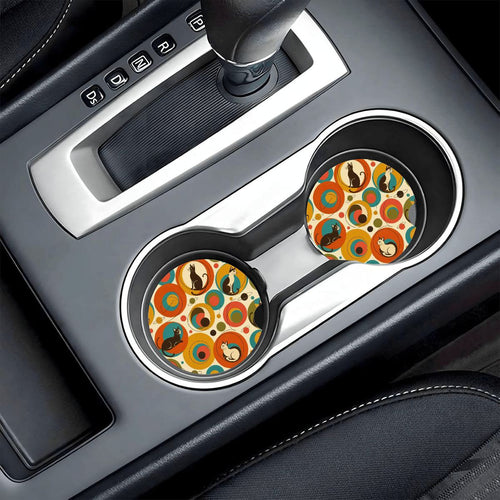 Atomic Cat Car Coasters | Mid-Century Modern Cat Print | Set of 2