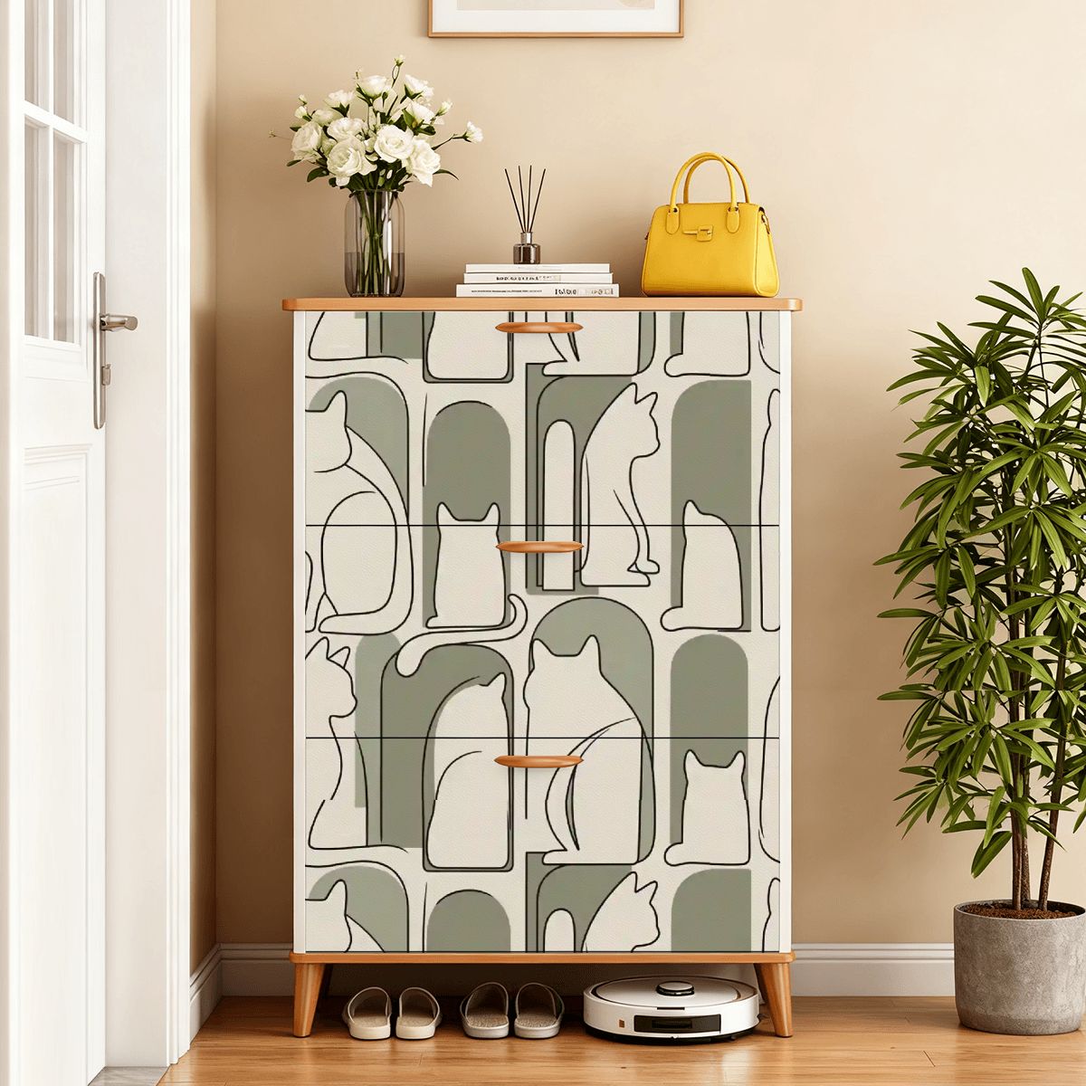 The Maeve 3-Door Entryway Console & Pet Organizer (Abstract Mew Edition)
