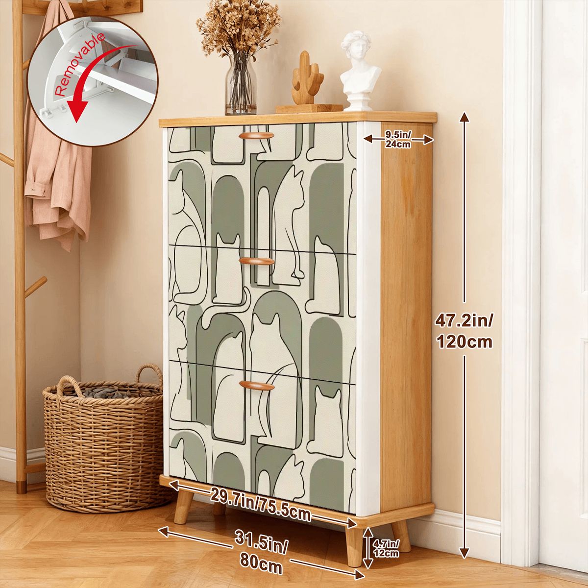 The Maeve 3-Door Entryway Console & Pet Organizer (Abstract Mew Edition)