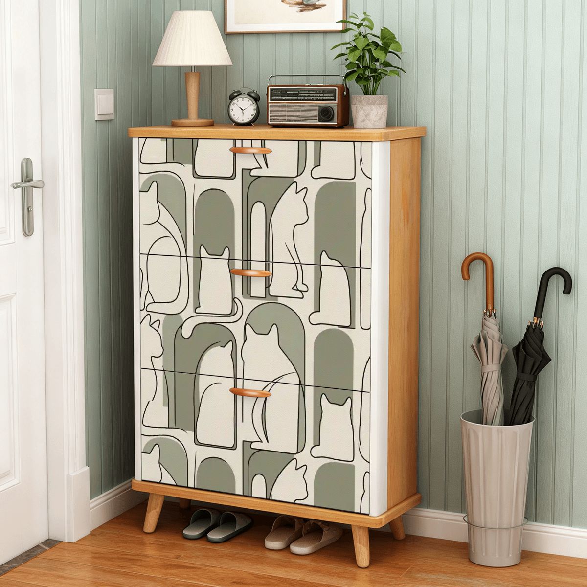 The Maeve 3-Door Entryway Console & Pet Organizer (Abstract Mew Edition)