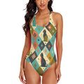 Atomic Cat Women's Cross-Back One-Piece Swimsuit | Mid-Century Modern Cat Print