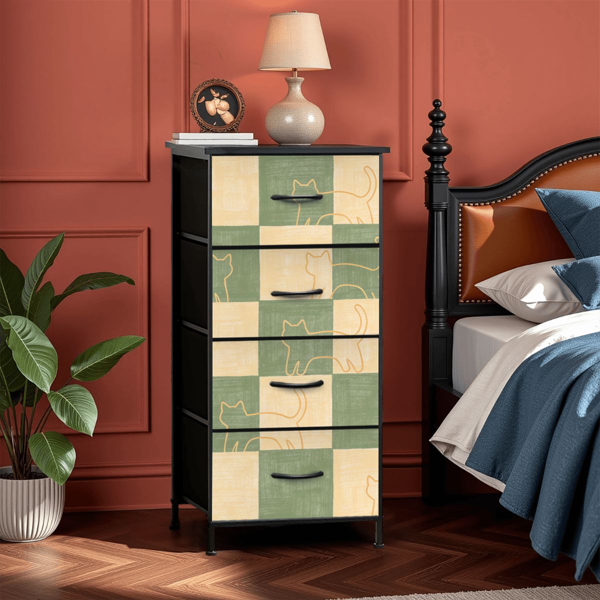 The Maeve 4-Drawer Slim Chest & Dresser (Checkerboard Mew Edition)