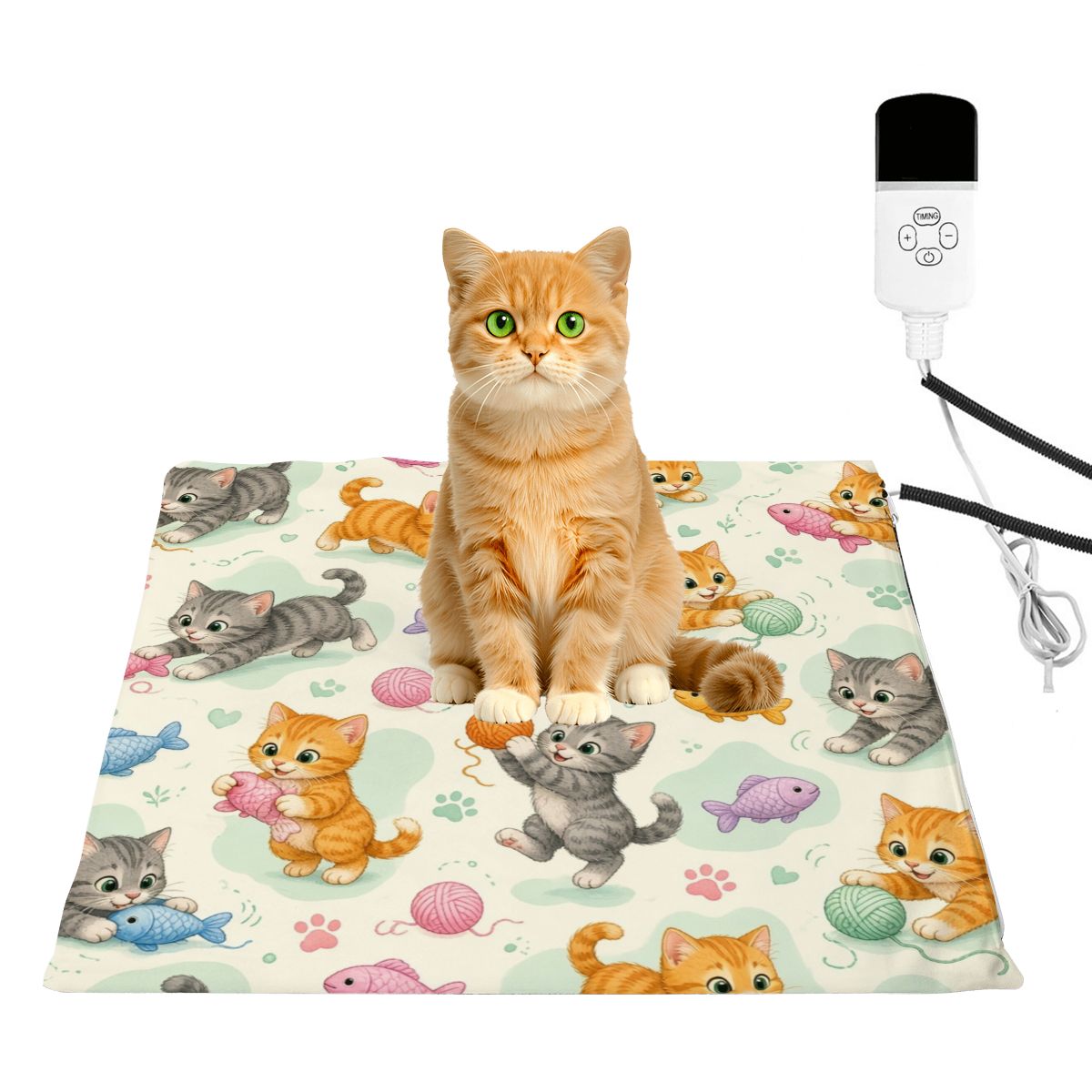 Playful Yarn & Fish Cat Heating Pad